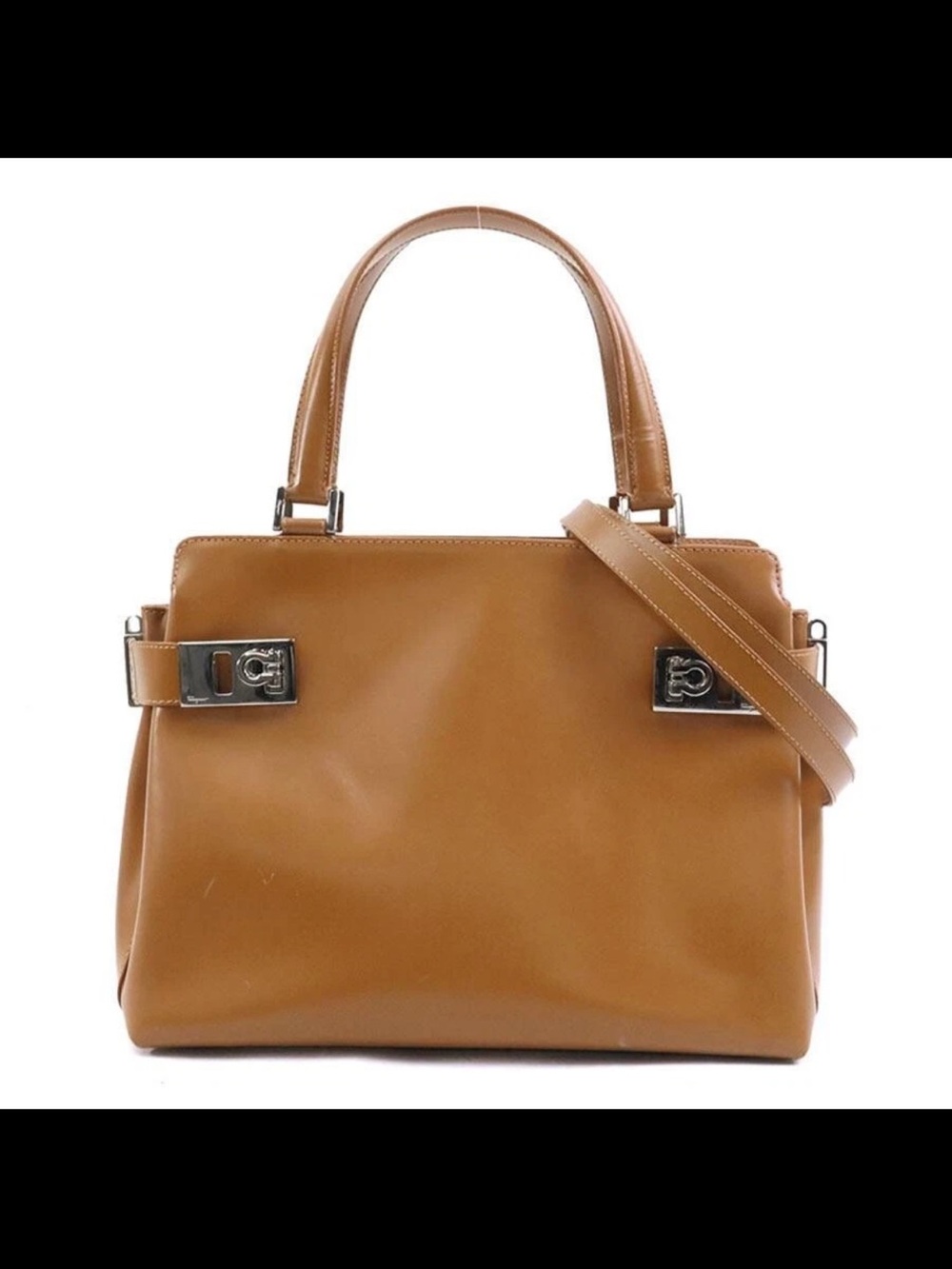 Salvatore Ferragamo Caramel Brown Leather Top-Handle Satchel